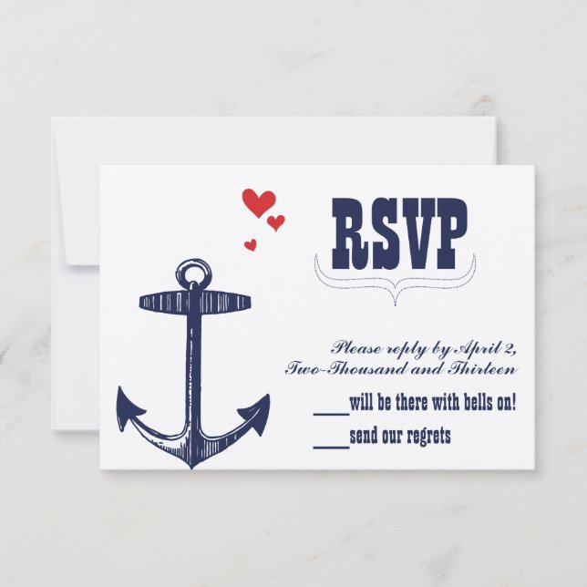 Navy Nautical Anchor mit einer Touch von Red Weddi RSVP Karte (Vorderseite)