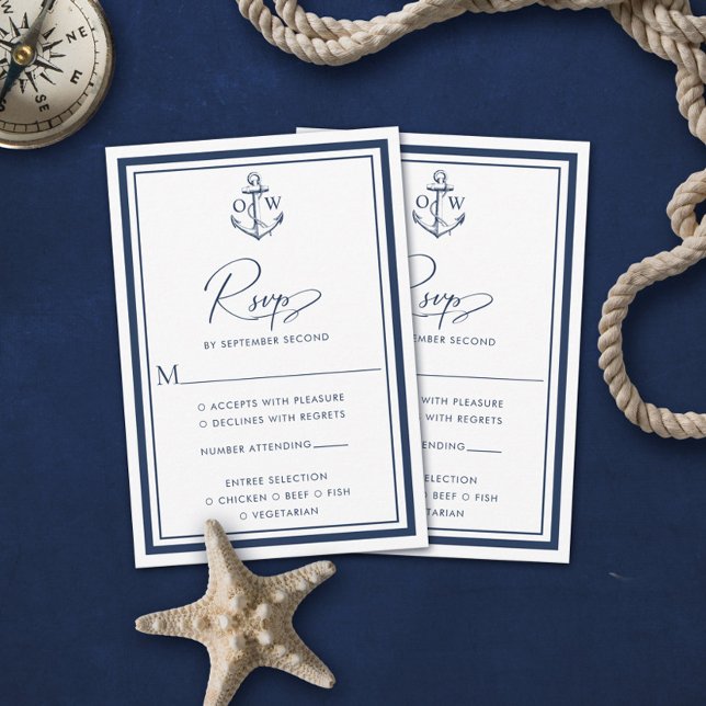 Navy Nautical Anchor Monogram Wedding RSVP Card Karte (Von Creator hochgeladen)