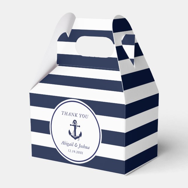 Navy Nautical Anchor Striped Wedding Custom Gevor Geschenkschachtel (Vorderseite)