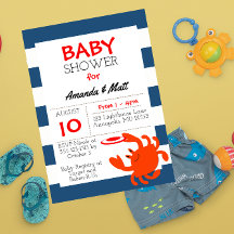 Navy Nautical Crab Baby Shower Einladung