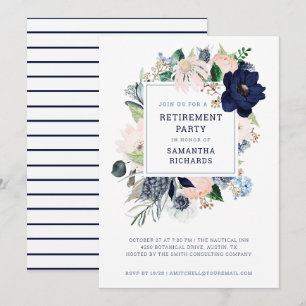 Navy Nautical Floral Strip Party für die Altersve Einladung