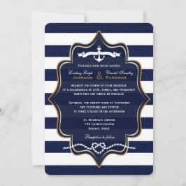 Navy Nautical, IMITATS Burlap Stripes Wedding 2 Einladung