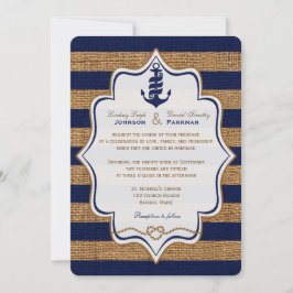 Navy Nautical, IMITATS Burlap Stripes Wedite Einla Einladung