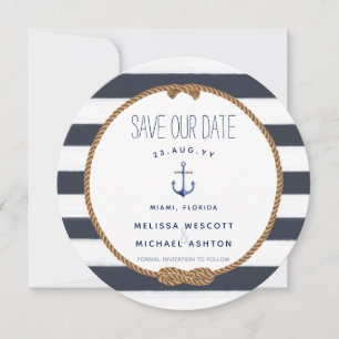 Navy Nautical Knot Watercolor Anchor Save the Date Einladung