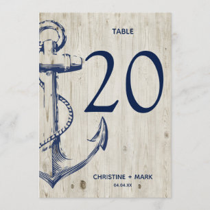 Navy Nautical Sketch Anchor Rustikales Holz Einladung