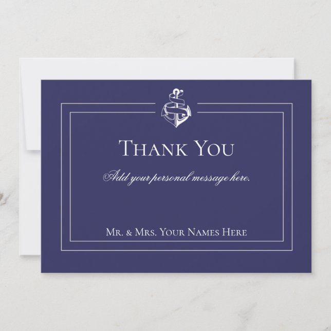 Navy Nautical Wedding Dankeskarte (Vorderseite)