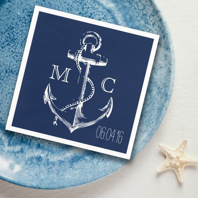 Navy Nautical White Anchor Serviette (Von Creator hochgeladen)