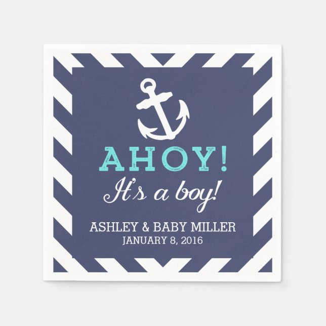 Navy Nautical Zickzack Baby Shows Napkins Serviette (Vorderseite)