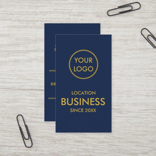 Navy (Navy) Minimalistisches Gold-Business-Logo Visitenkarte (Vorderseite/Rückseite Beispiel)