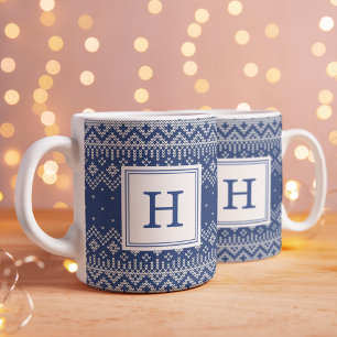 Navy Nordic Pullover Muster Monogramm Weihnachten  Kaffeetasse