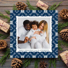 Navy Nordic Snowflake Pattern Foto Feiertagskarte
