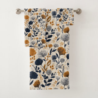 Navy & Ochre Botanisches Handtuch Badhandtuch Set
