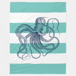 Navy Oktopus auf weißen und türkisfarbenen Streife Fleecedecke