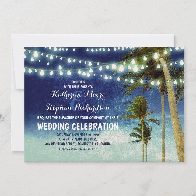 navy ombre beach invitations de mariage (Devant)