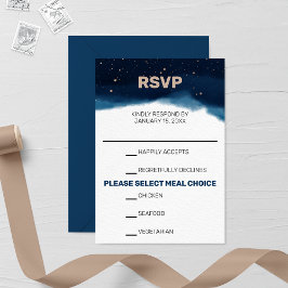 Navy Ombre Sky mit Bronze Stars Wedding RSVP Card