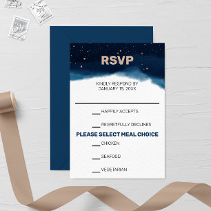 Navy Ombre Sky mit Bronze Stars Wedding RSVP Card Karte