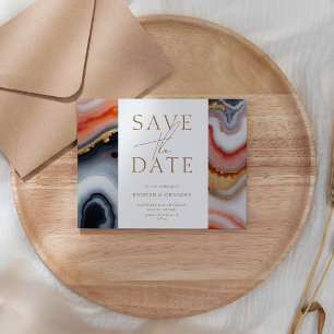 Navy Orange Agate Save the Date Einladung