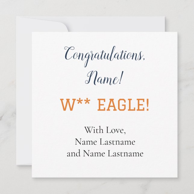 NAVY, ORANGE Auburn, Alabama Carte Cadeau Personna (Devant)