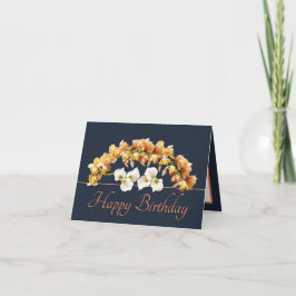 Navy Orange Bouquet Orchids Lilies Happy Birthday Karte