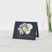 Navy Orange Bouquet White Roses & Orchids Geburtst