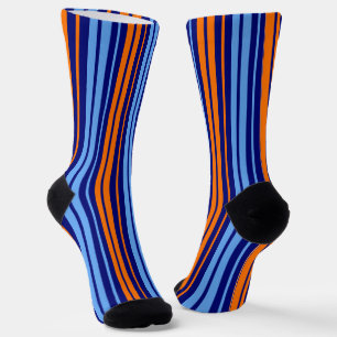 Navy Orange Cyan Vertikale Streifen Design Socken