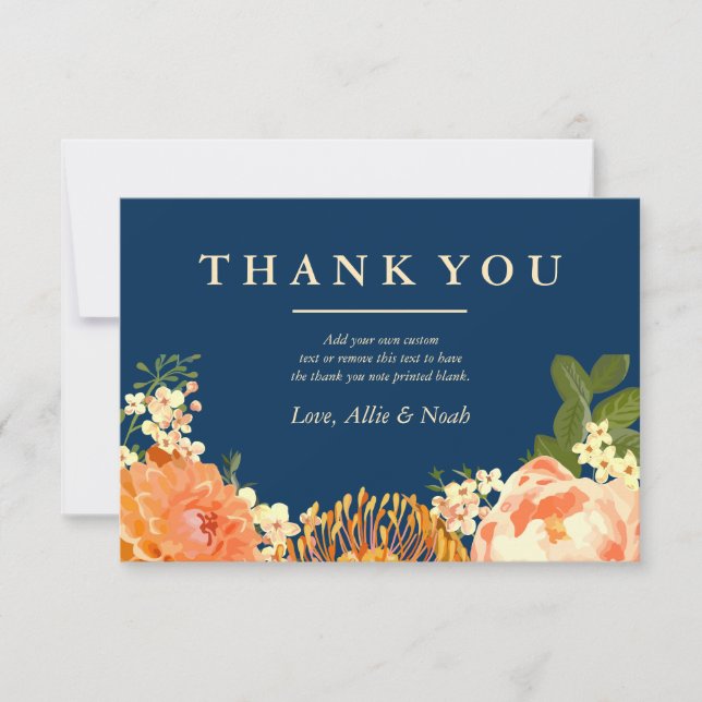 Navy & Orange Floral Vielen Dank Dankeskarte (Vorderseite)