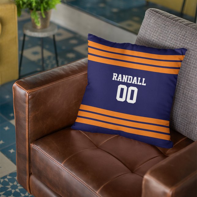 Navy & Orange Football Personalisiert Kissen (Von Creator hochgeladen)