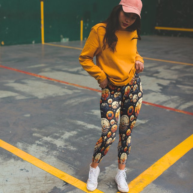 Navy-Orange-Navy-abstrakt-Mosaikzirkel Leggings (Von Creator hochgeladen)