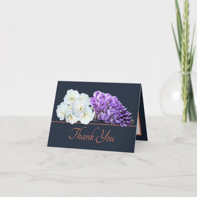 Navy Orange Rose Wisteria Chic Bouquet Vielen Dank Karte (Vorderseite)