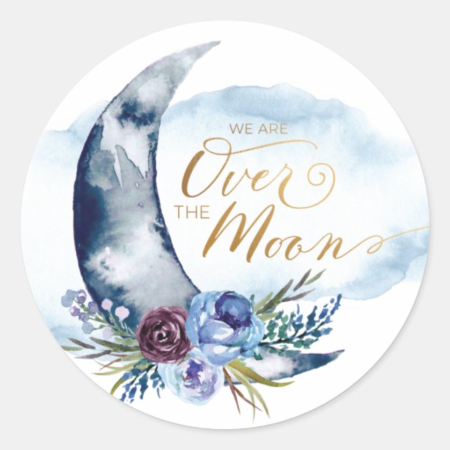 Navy Over Moon Baby Shower Stickers (Vorderseite)