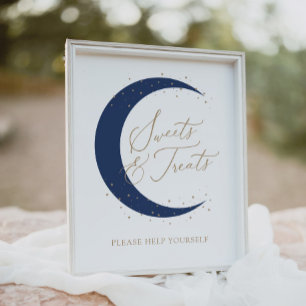 Navy Over Moon Baby Shower Süßigkeiten und Leckere Poster