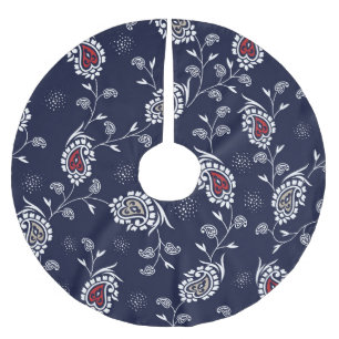 Navy Paisley: Elegantes Musterdesign. Polyester Weihnachtsbaumdecke