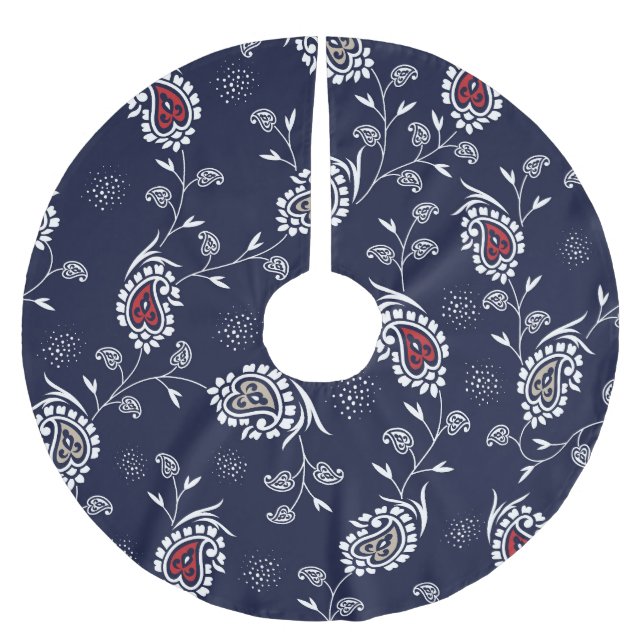 Navy Paisley: Elegantes Musterdesign. Polyester Weihnachtsbaumdecke (Vorderseite)