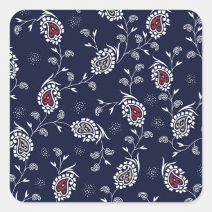 Navy Paisley: Elegantes Musterdesign. Quadratischer Aufkleber