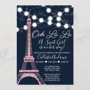 Navy Paris Eiffel Tower Glitzer Lights Baby Dusche Einladung