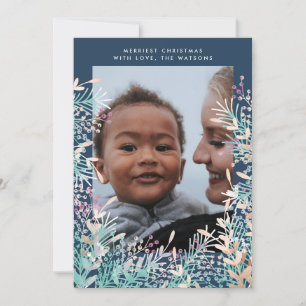 Navy Pastel Berries Noël Carte photo de Noël