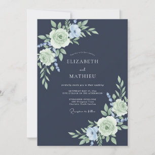 Navy Pastel Bloom Romantik-Hochzeit Einladung