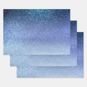 Navy Pastel Blue Triple Glitzer Ombre Gradient Geschenkpapier Set