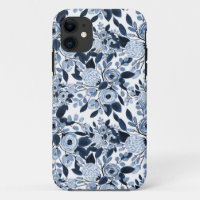 Navy Pastel Blue Watercolor Blumenmuster