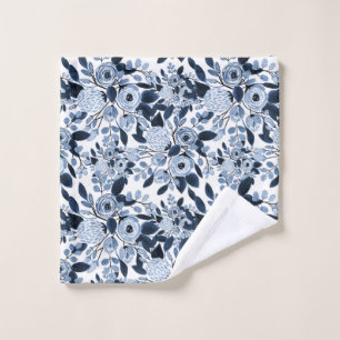 Navy Pastel Blue Watercolor Blumenmuster Waschlappen