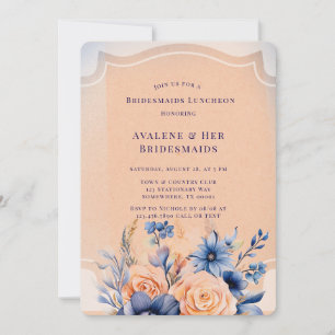 Navy Peach bemalt Blumenbridmaids Luncheon Einladung