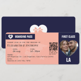 Navy & Peach Boarding Pass Wedding Einladung