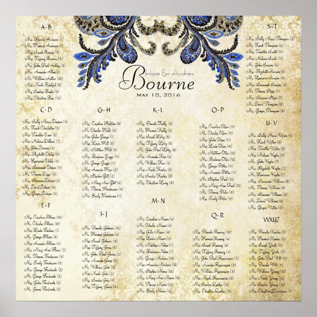 Navy Peacock - 100 bis 150 Gäste - alphabetisch Poster (Vorne)
