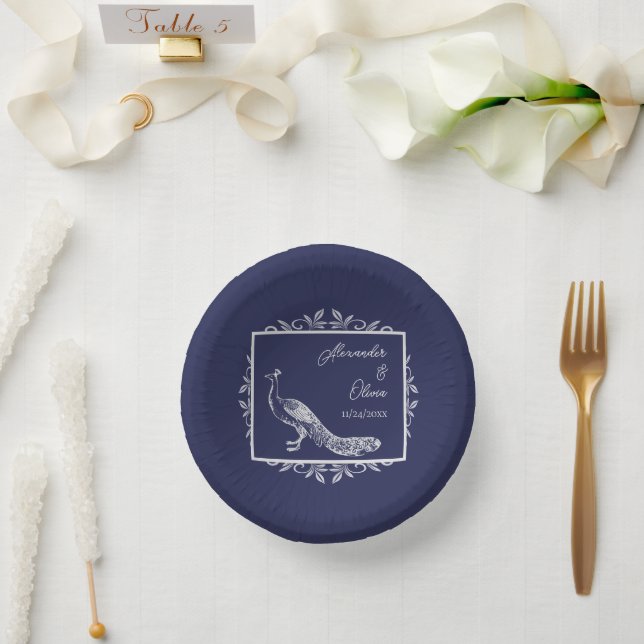 Navy Peacock Blühe Papierschüsseln für den Poltera Pappteller (Hochzeit)