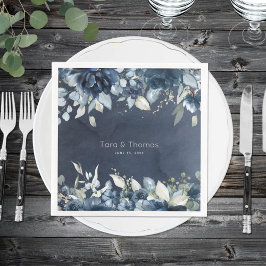 Navy Peonies Dusty Blue Eucalyptus Wedding Serviette