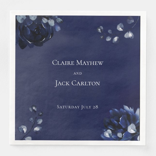 Navy Peony Assembly 8" Square Dinner Napkins Serviette (Vorderseite)