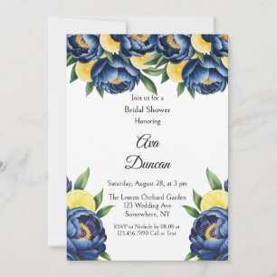 Navy Peony Citrus Painted Floral Brautparty Einladung