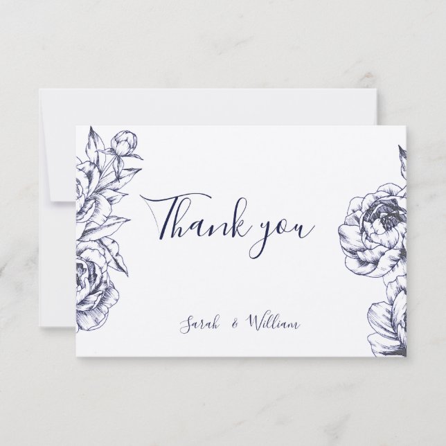 Navy Peony Simple Danke Card (Vorderseite)
