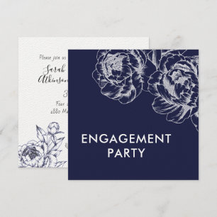Navy Peony Simple Engagement Party Invitation