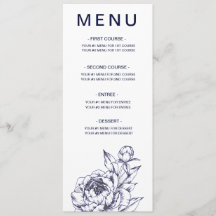 Navy Peony Simple Menu Card